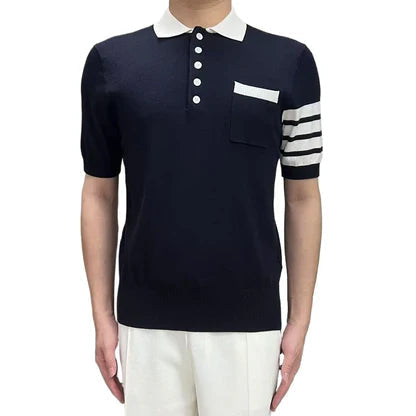 Four-Bar Knitted Polo Shirt