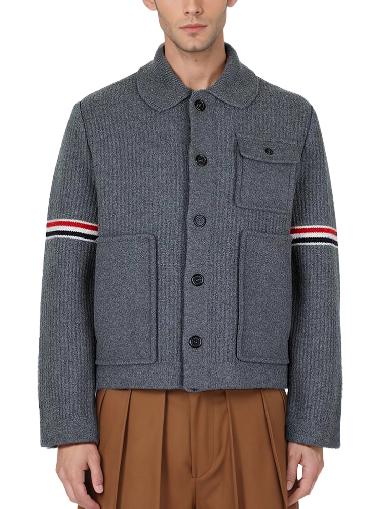 Thom Browne Men's double sleeve striped wool coat