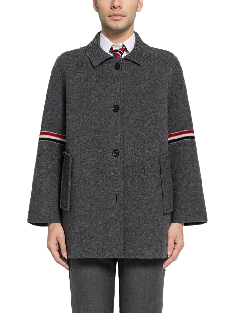 Thom Browne Unisex wool coat with webbing sleeves