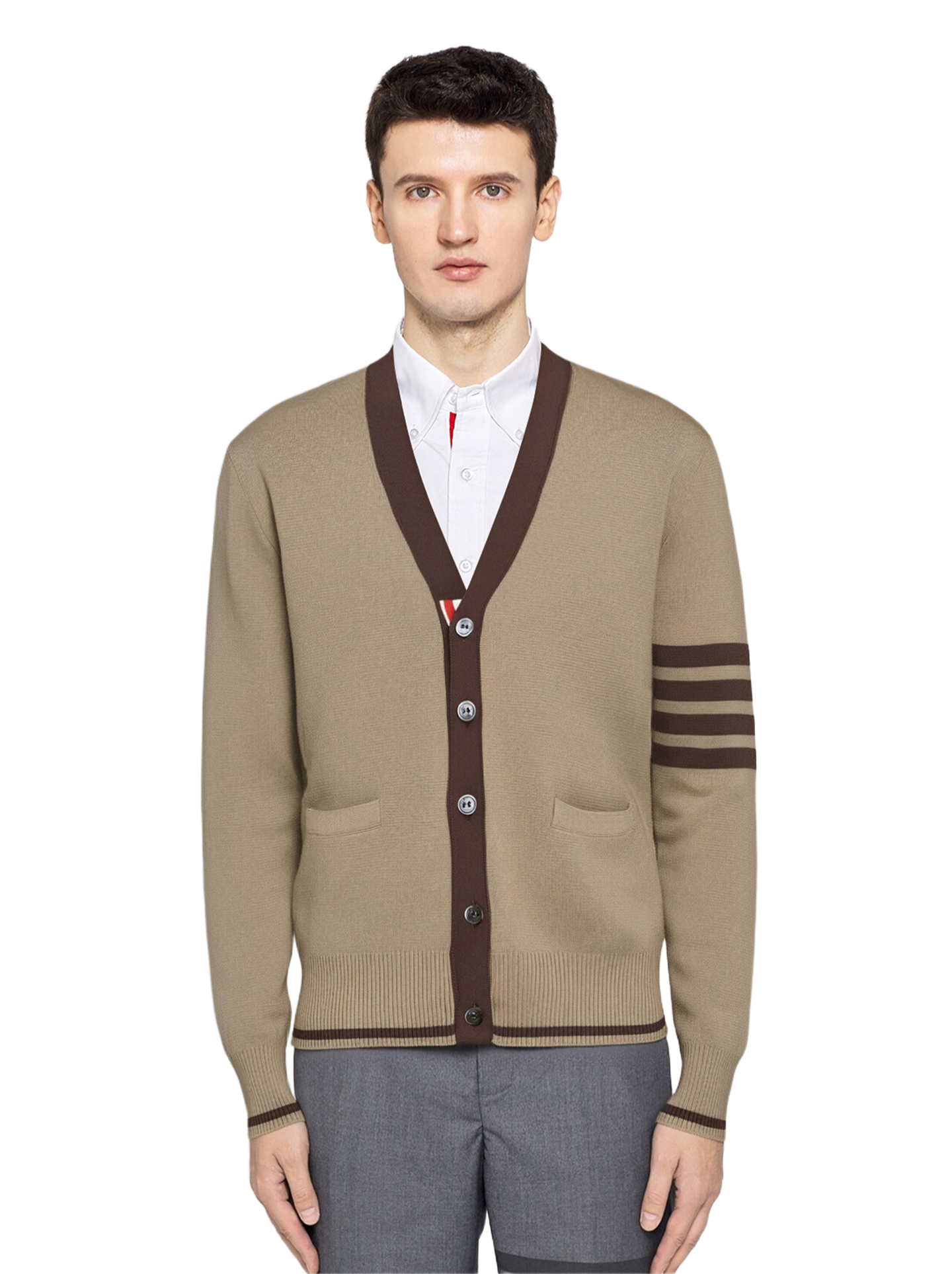 Thom Browne Khaki Colorblock Knit Sweater Jacket