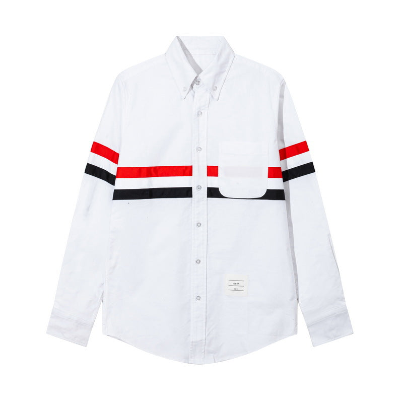 Thom Browne Men's Double Sleeve Patches Contrast Shirt