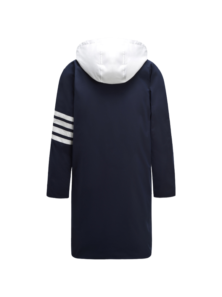 Thom Browne Unisex long coat with hood and white placket
