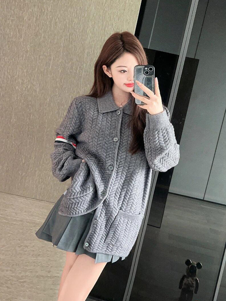 Thom Browne Unisex Herringbone Cardigan Jacket