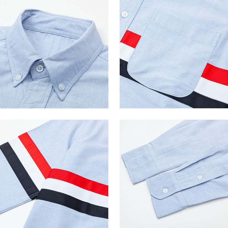 Thom Browne Men's Double Sleeve Patches Contrast Shirt