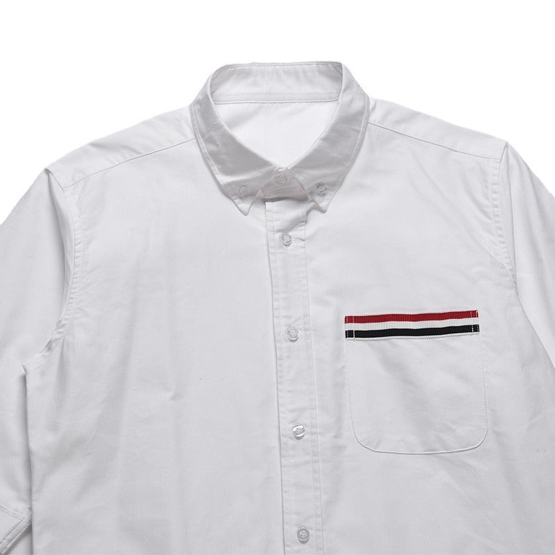 Spring Summer Unisex Pocket Webbing Short Sleeve Shirt