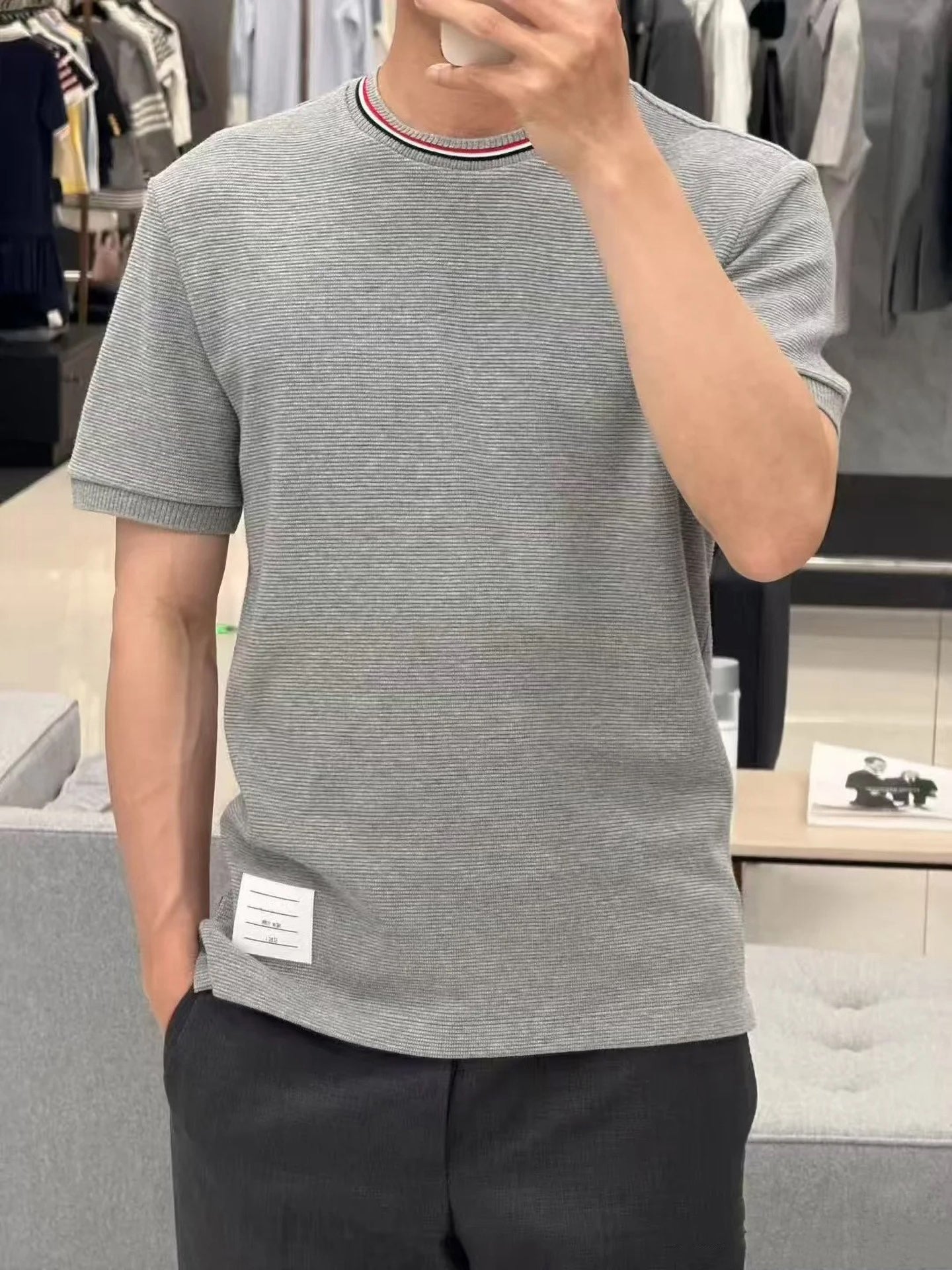 Thom Browne Water Ripple Crew Neck T-Shirt