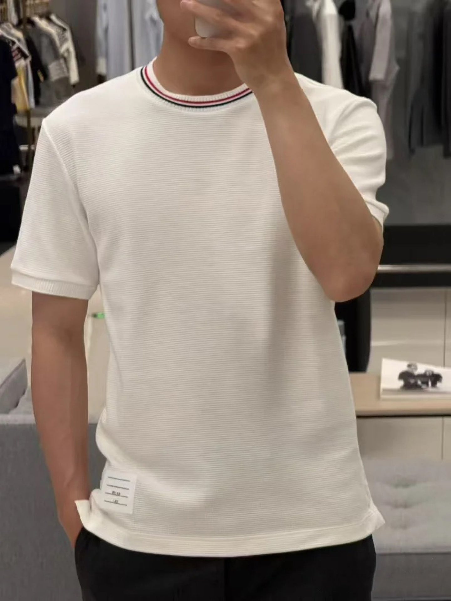 Thom Browne Water Ripple Crew Neck T-Shirt
