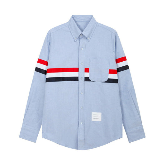 Thom Browne Men's Double Sleeve Patches Contrast Shirt