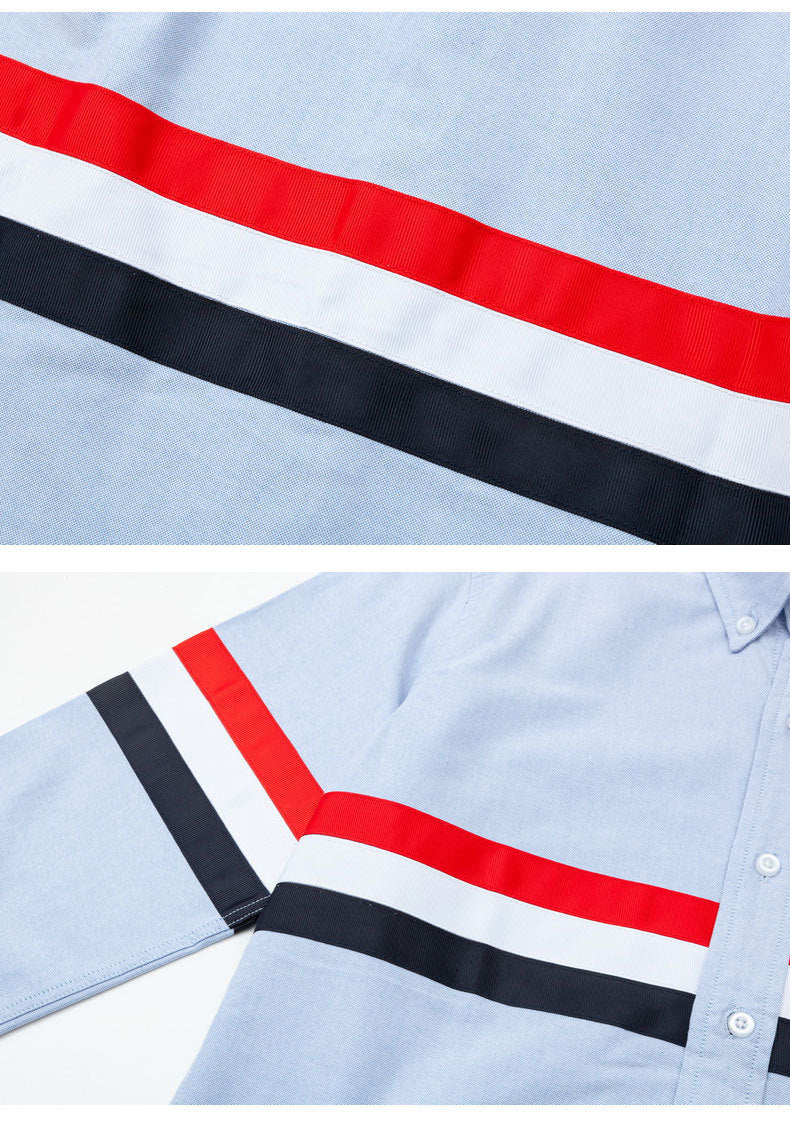 Thom Browne Men's Double Sleeve Patches Contrast Shirt