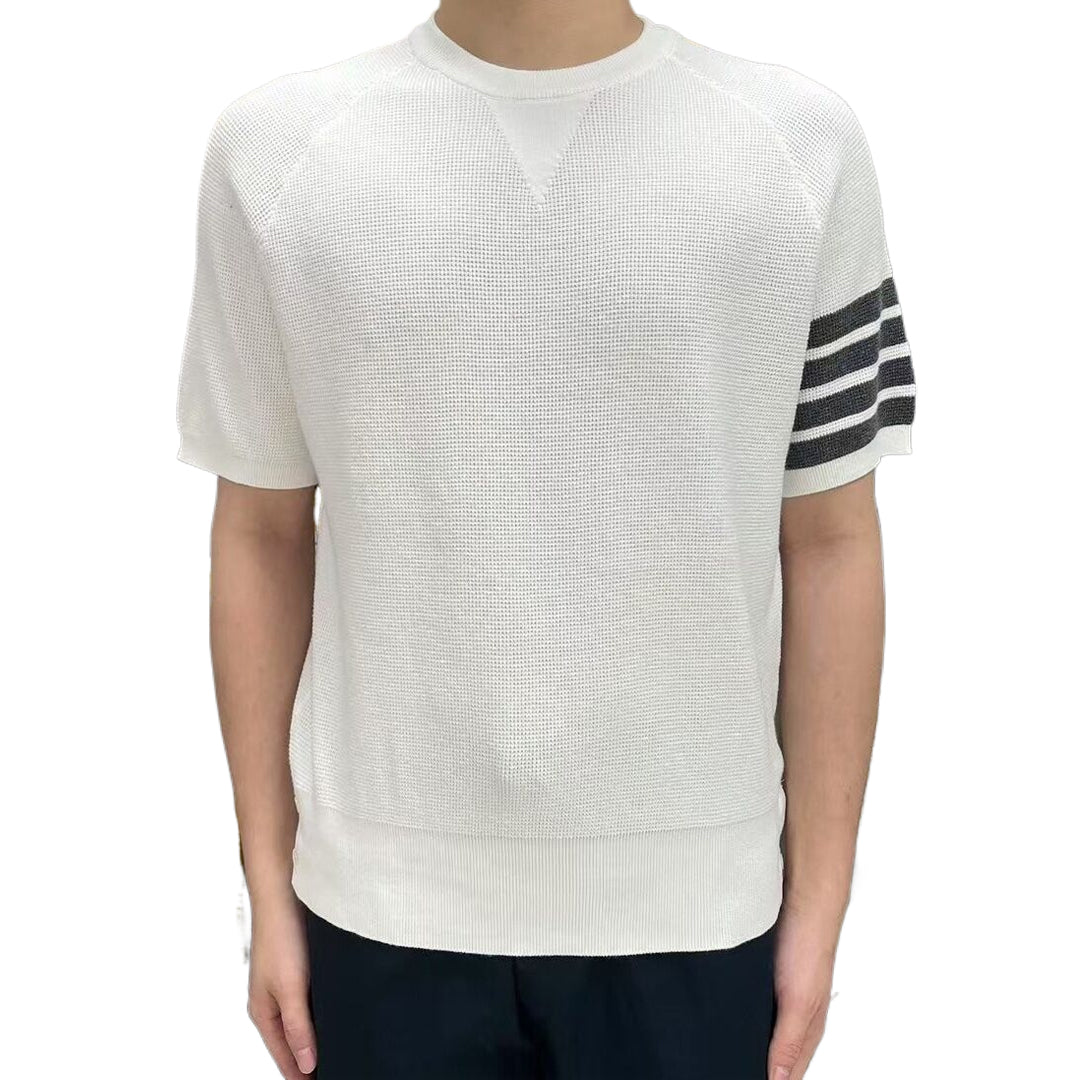 Thom Browne Triangle Embroidered Cotton Crew Neck T-Shirt