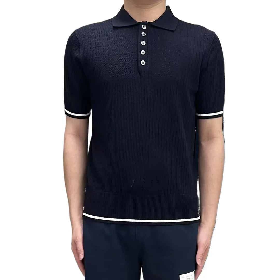 Four-Bar Knitted Polo Shirt