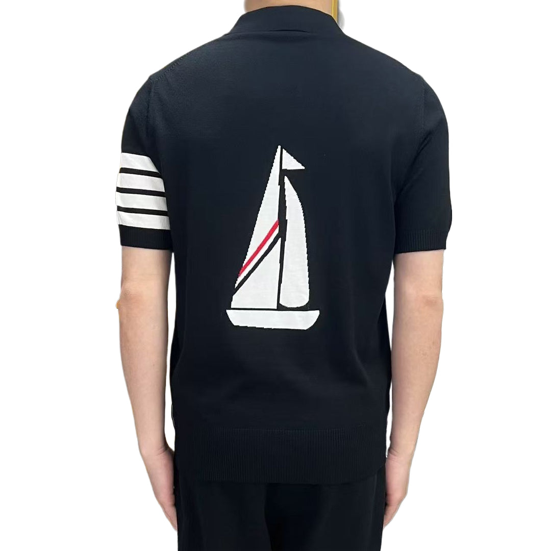 Thom Browne Sailboat Embroidered Cotton Polo Shirt