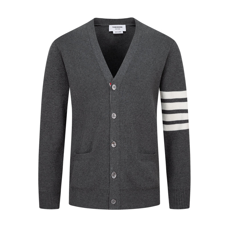 Classic Four-Bar Stripe Cardigan - Japanese Cotton Knit