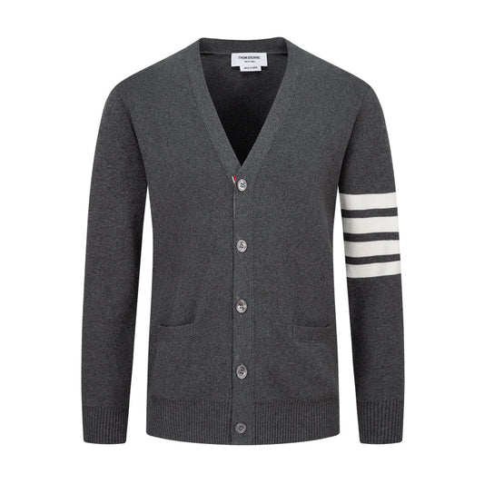 Classic Four-Bar Stripe Cardigan - Japanese Cotton Knit