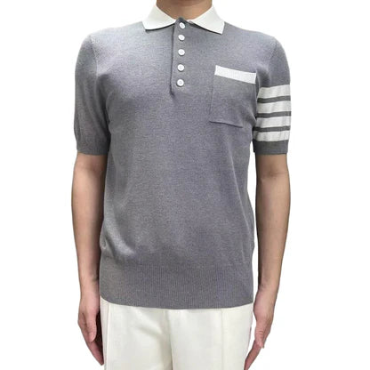 Four-Bar Knitted Polo Shirt