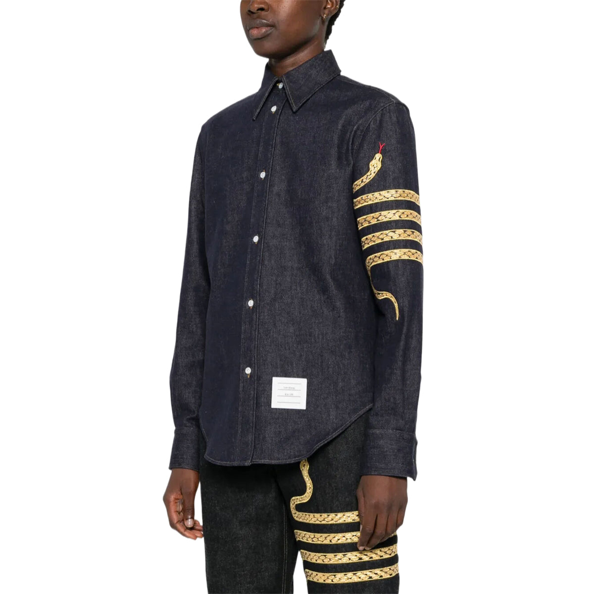Thom Browne 2025 Spring Summer Snake Embroidered Denim Shirt
