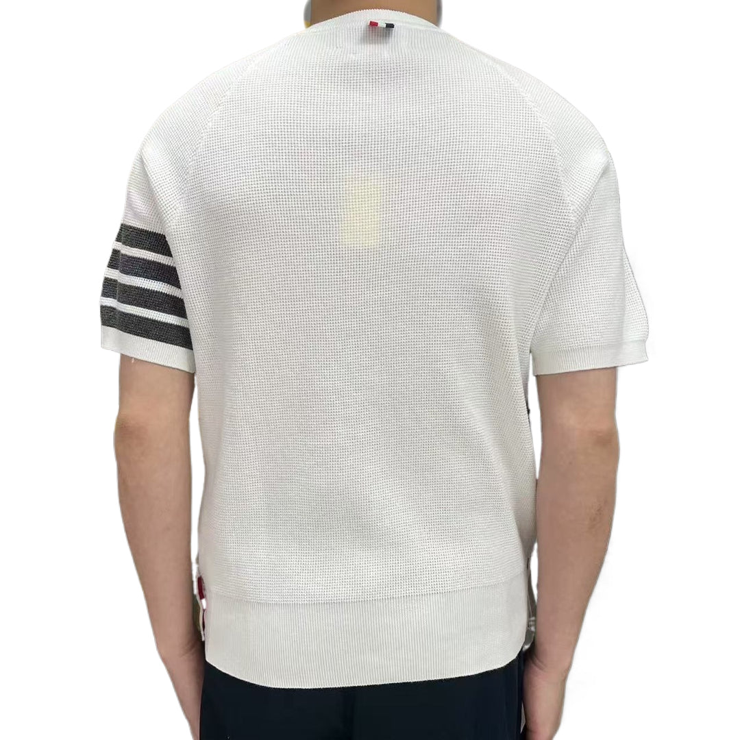 Thom Browne Triangle Embroidered Cotton Crew Neck T-Shirt