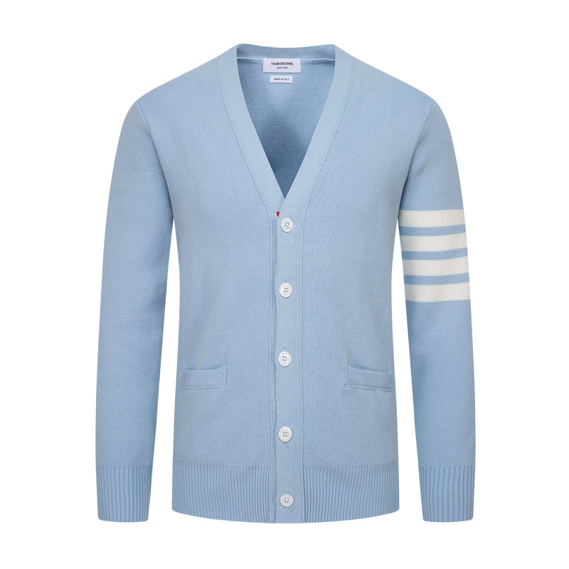 Classic Four-Bar Stripe Cardigan - Japanese Cotton Knit