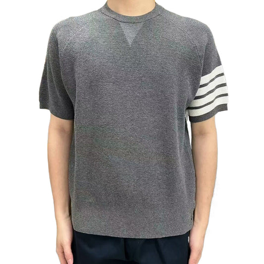 Thom Browne Triangle Embroidered Cotton Crew Neck T-Shirt