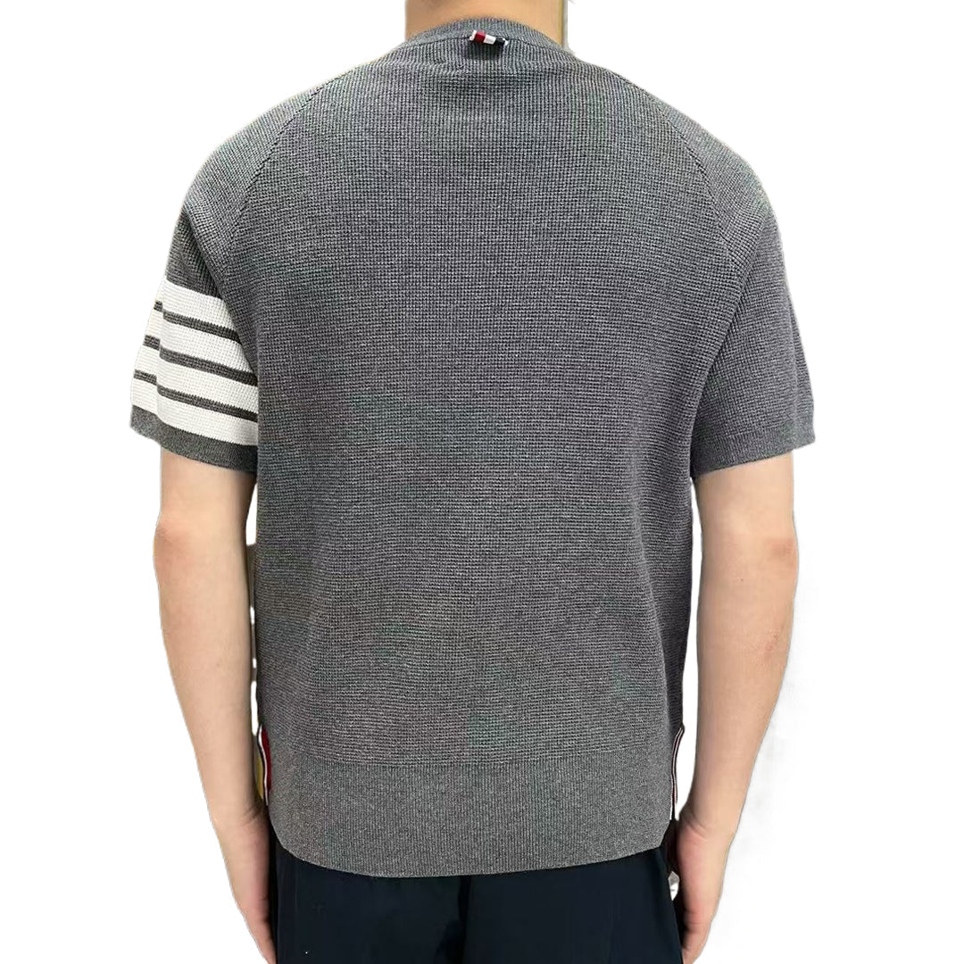 Thom Browne Triangle Embroidered Cotton Crew Neck T-Shirt