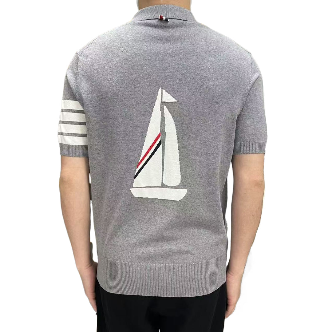 Thom Browne Sailboat Embroidered Cotton Polo Shirt