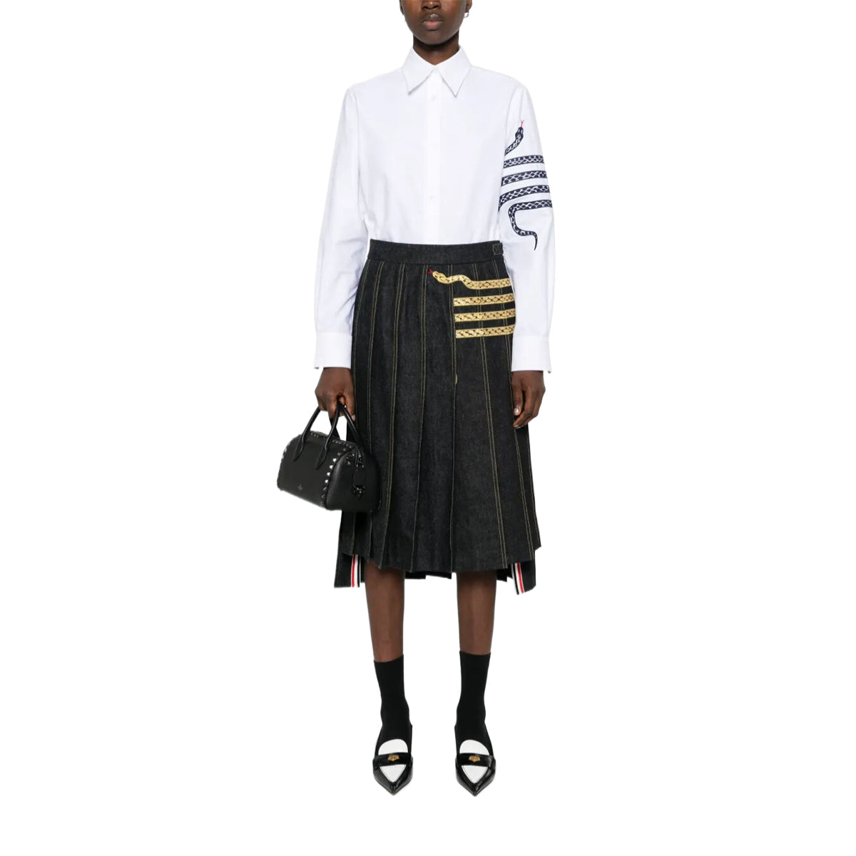 Thom Browne Snake Embroidered Denim Shirt