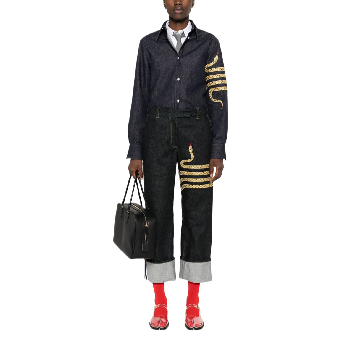 Thom Browne 2025 Spring Summer Snake Embroidered Denim Shirt