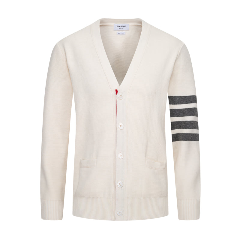Classic Four-Bar Stripe Cardigan - Japanese Cotton Knit