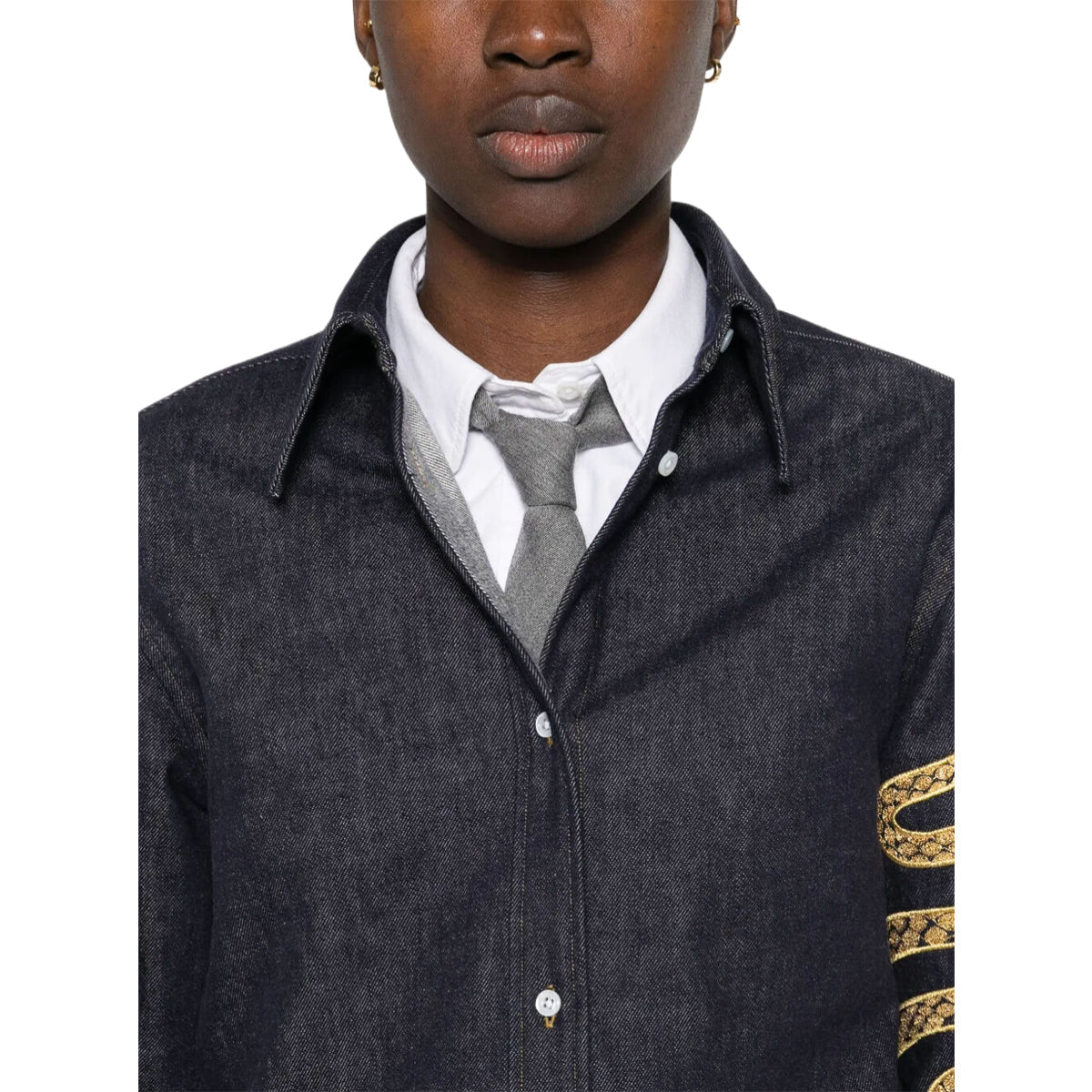 Thom Browne 2025 Spring Summer Snake Embroidered Denim Shirt