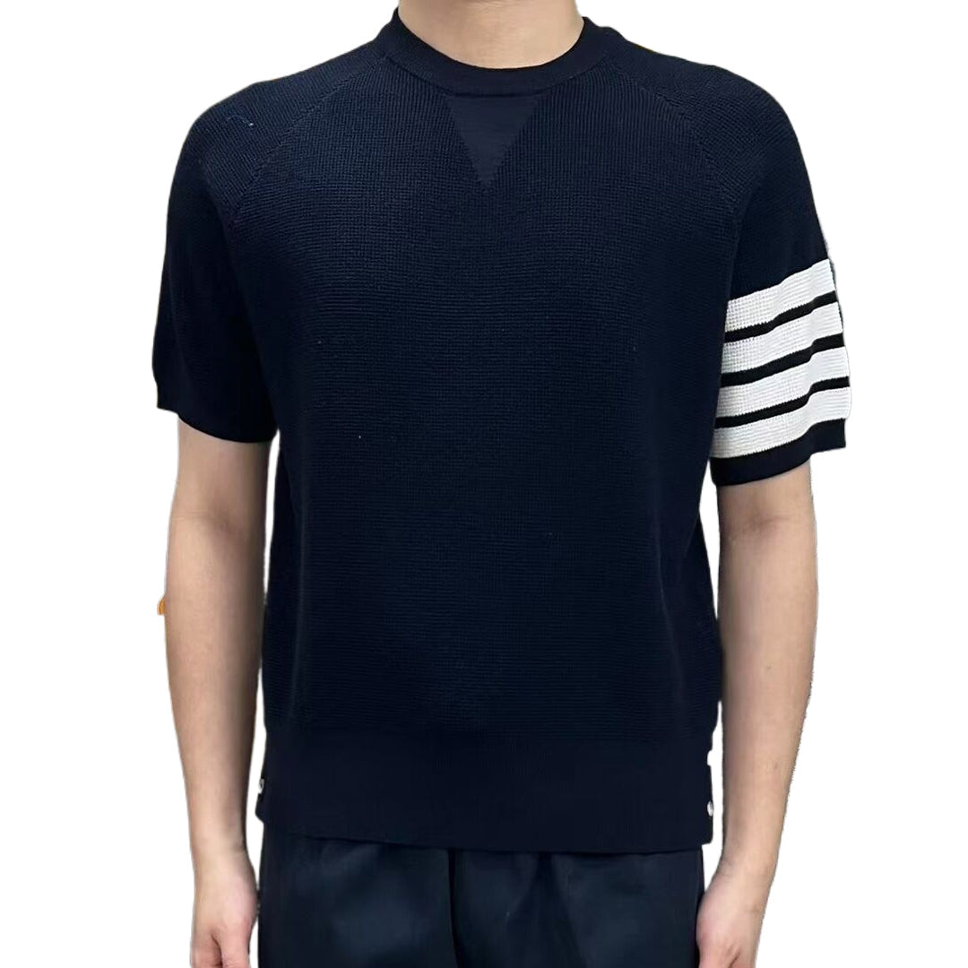 Thom Browne Triangle Embroidered Cotton Crew Neck T-Shirt