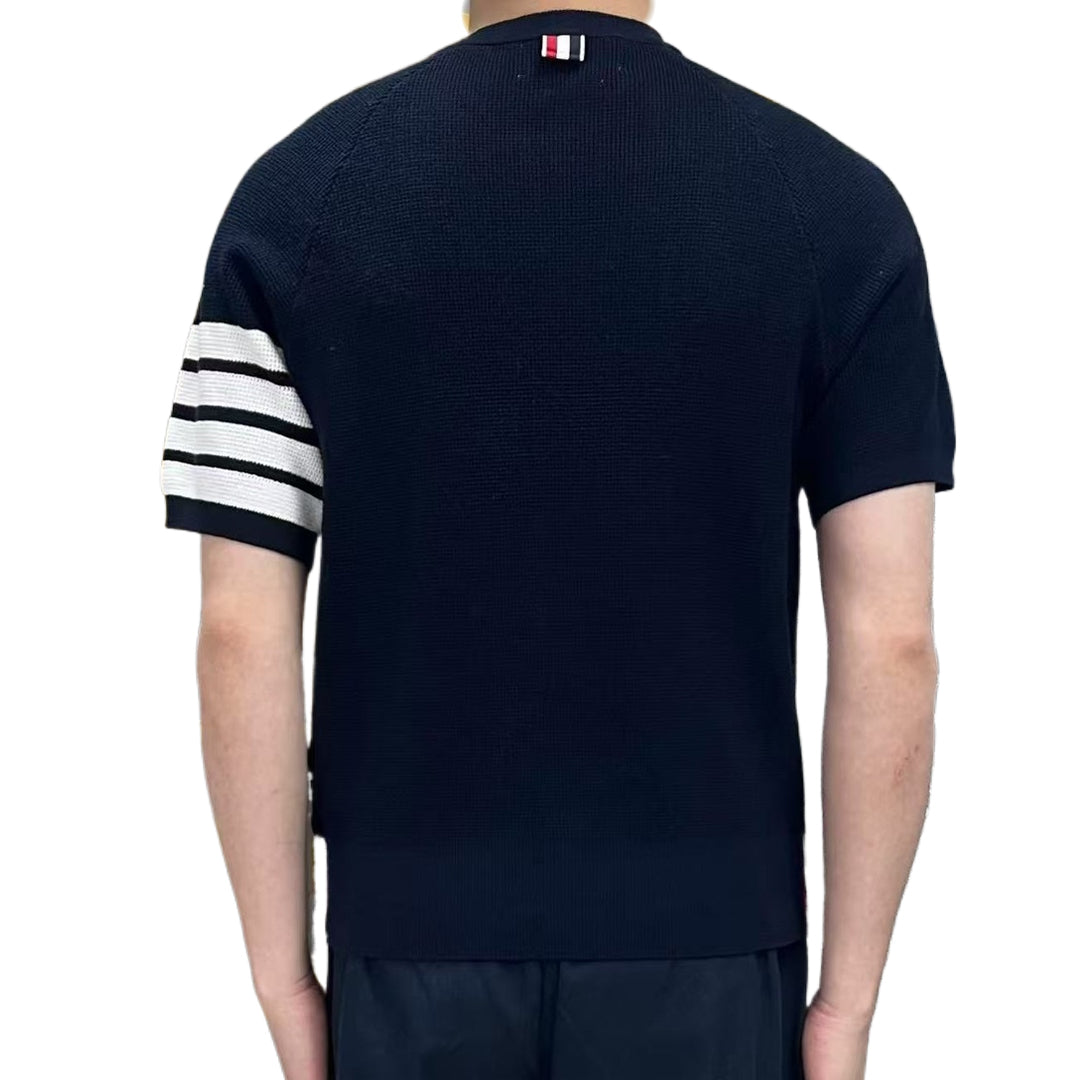 Thom Browne Triangle Embroidered Cotton Crew Neck T-Shirt