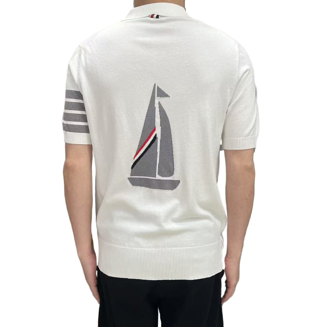 Thom Browne Sailboat Embroidered Cotton Polo Shirt