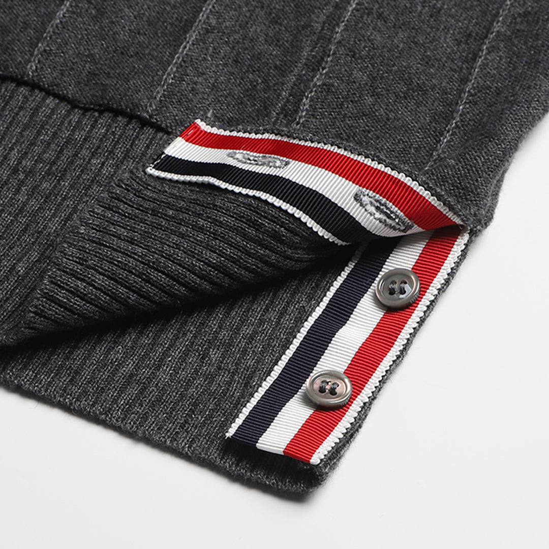Thom Browne Premium Zip-Up Hooded Knit Sweater Coat
