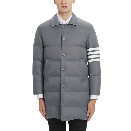 Thom Browne Classic 4-Strip Lapel Midi Down Jacket