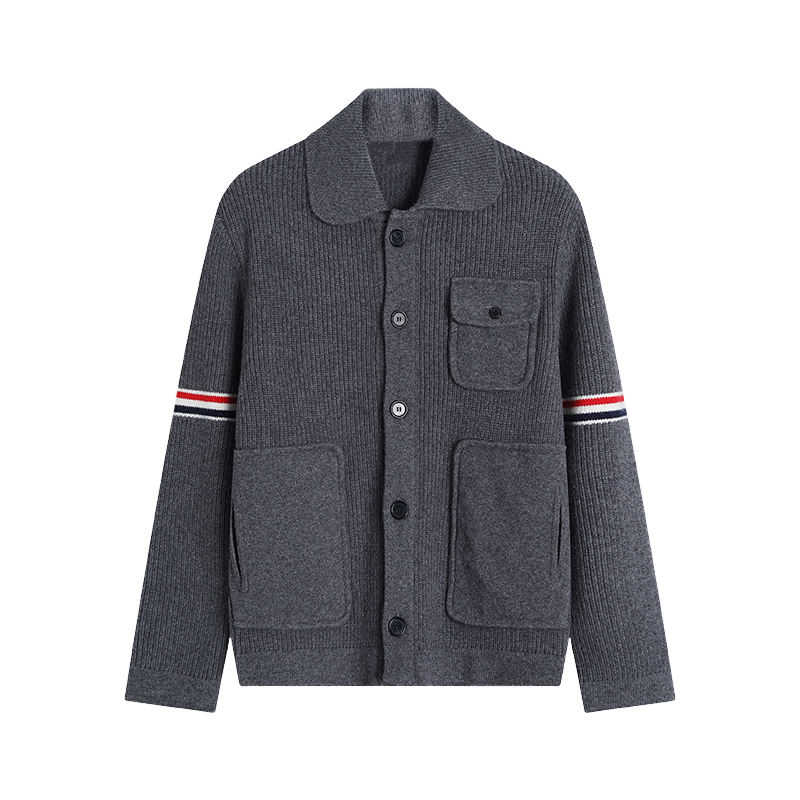 Thom Browne Men's double sleeve striped wool coat