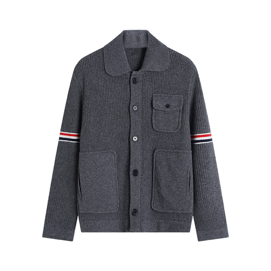 Thom Browne Men's double sleeve striped wool coat