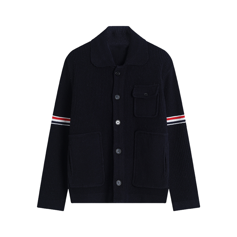 Thom Browne Men's double sleeve striped wool coat