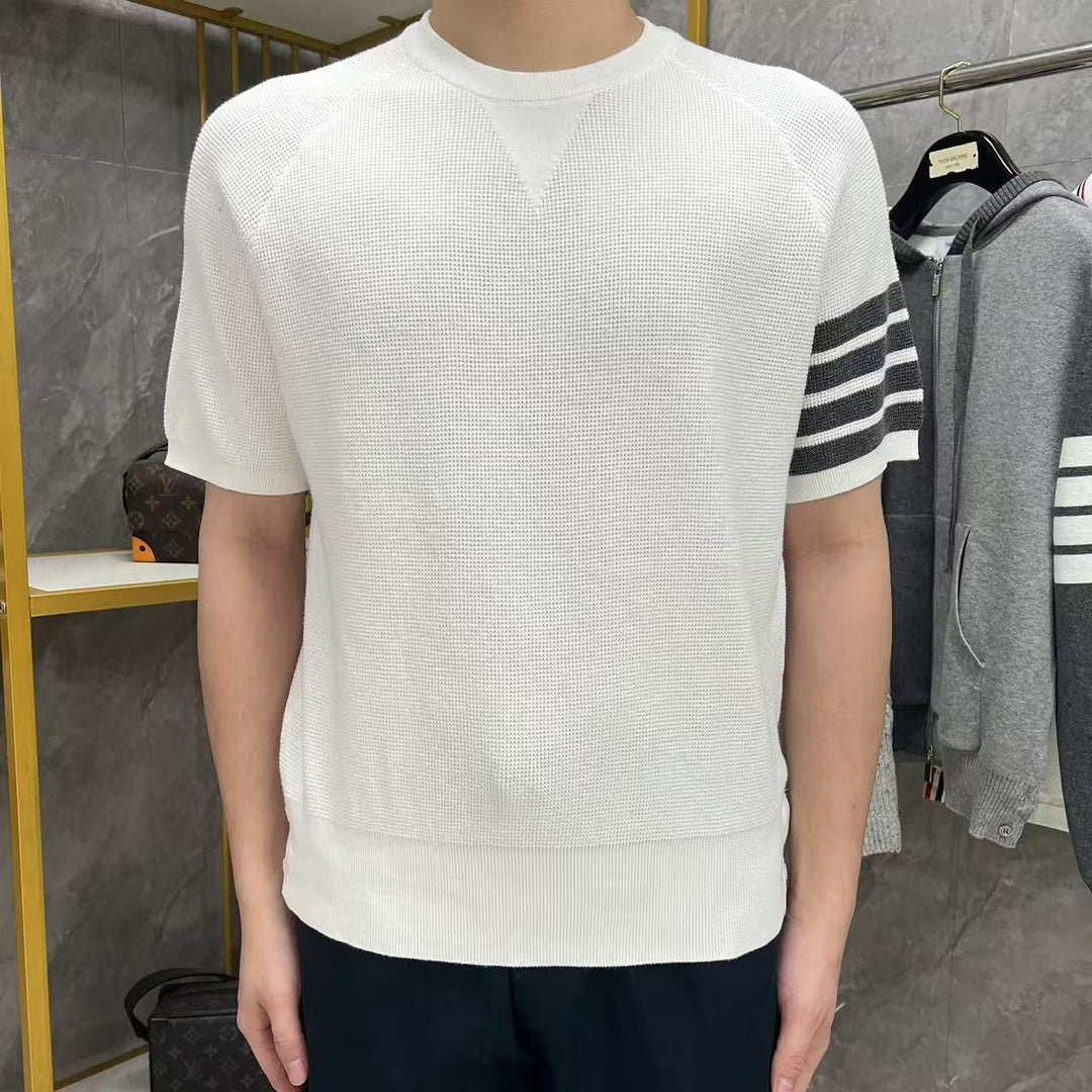 Thom Browne Triangle Embroidered Cotton Crew Neck T-Shirt