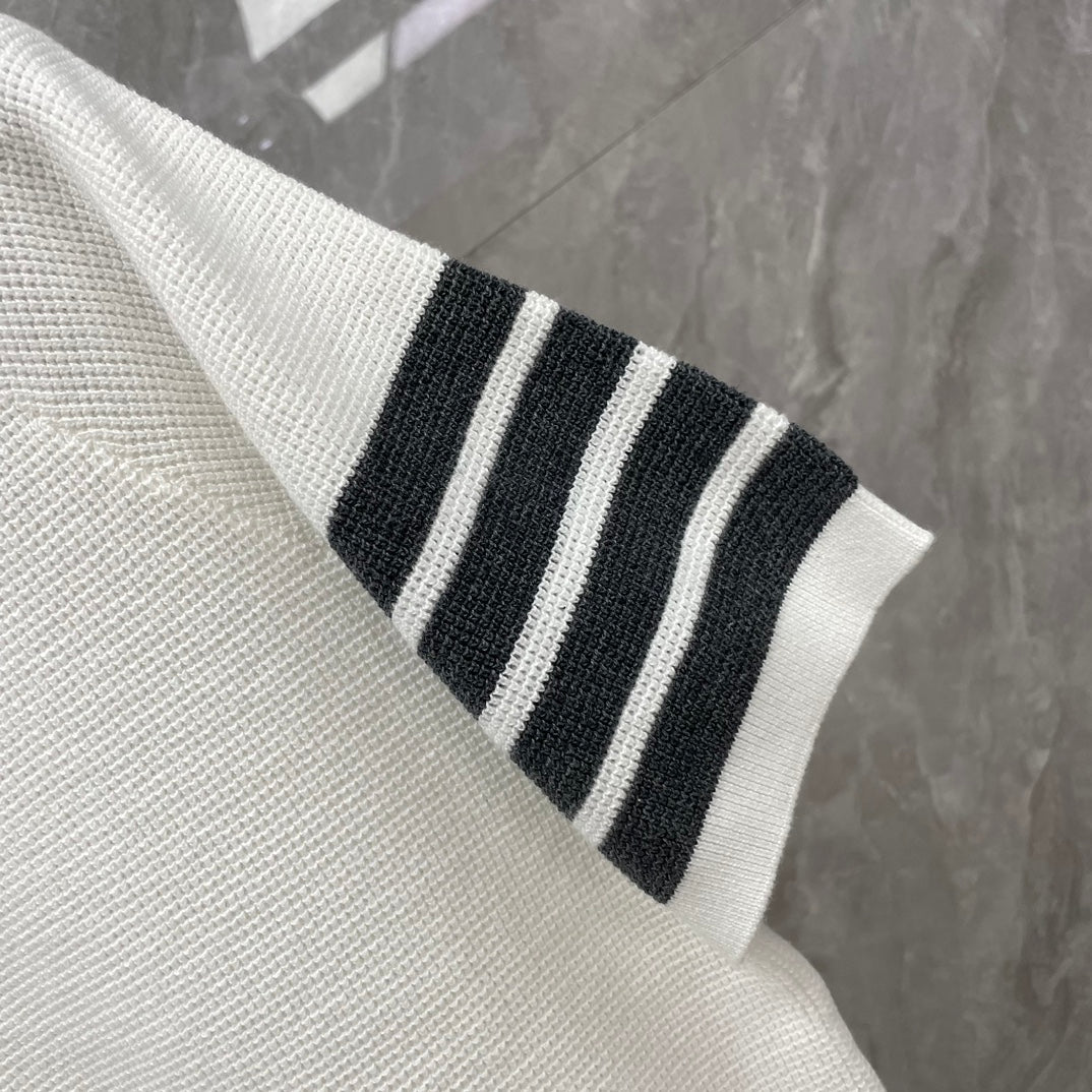 Thom Browne Triangle Embroidered Cotton Crew Neck T-Shirt