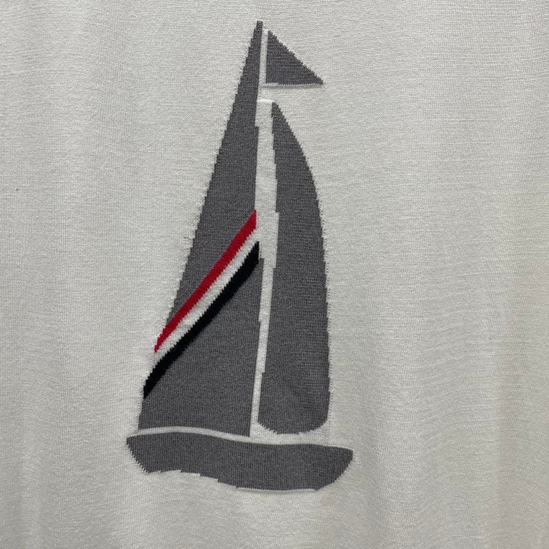 Thom Browne Sailboat Embroidered Cotton Polo Shirt