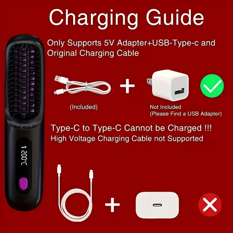 portable wireless hair straightener comb usb charging