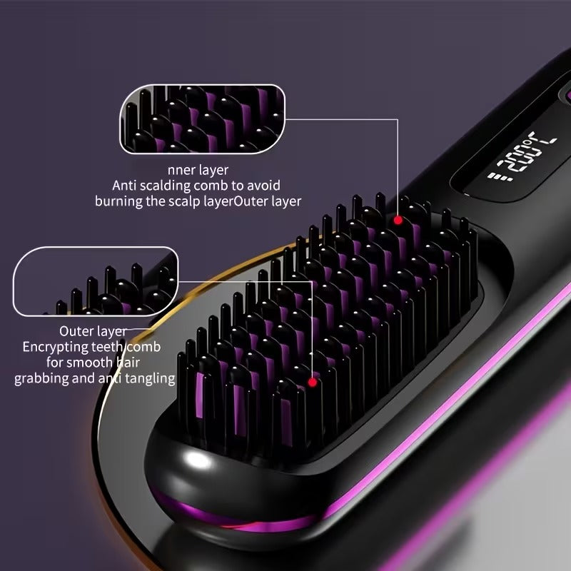 portable wireless hair straightener comb usb charging