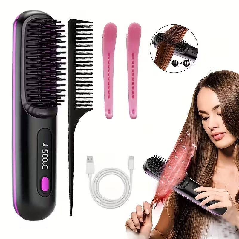 portable wireless hair straightener comb usb charging