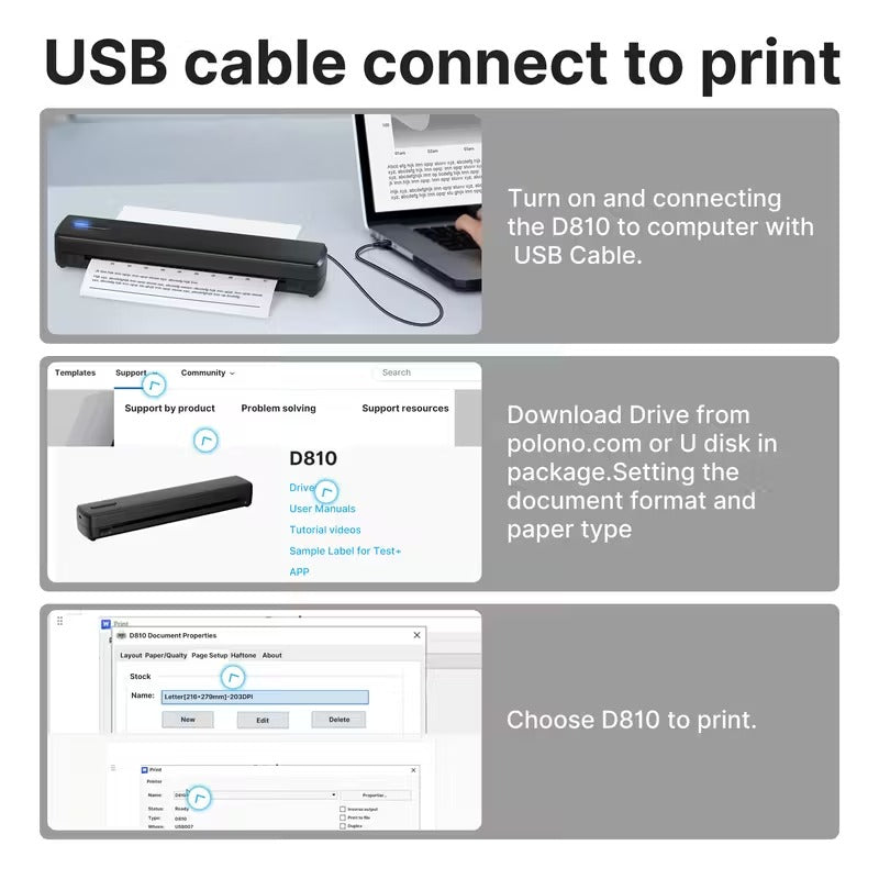 portable printer wireless travel thermal printer inkless